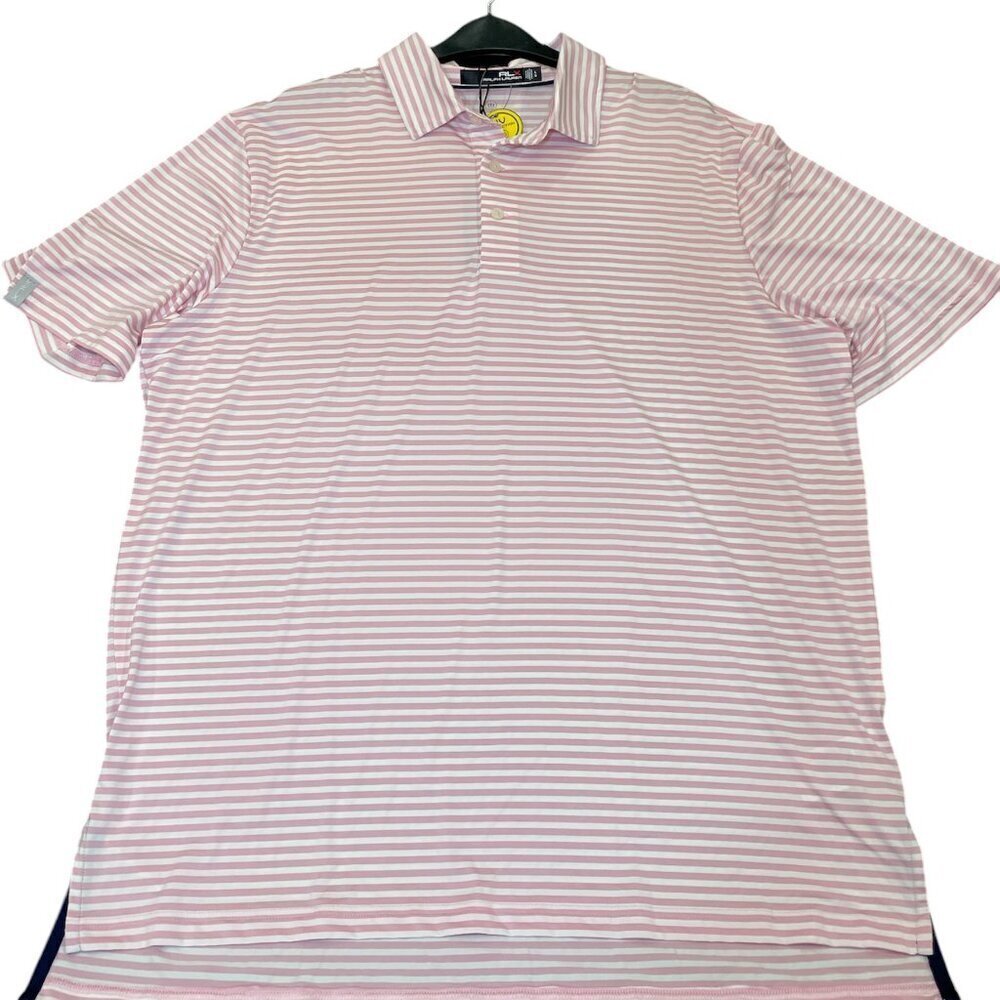 Ralph Lauren RLX Men's classic fit pink/white striped performance polo sz L